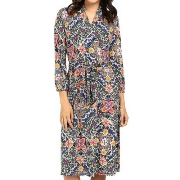 Tommy Bahama Mosaic Relief Mosaic Relief  Tambour 3/4 Sleeve Faux Wrap Dress - Picture 1 of 9